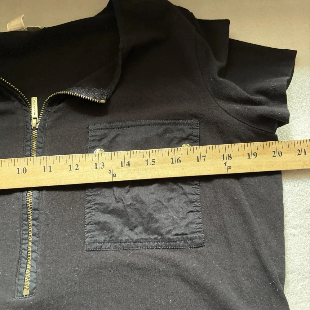 Michael Kors Shirt Women L Black Utility Short Sleeve Gold Zipper Flap Pockets
